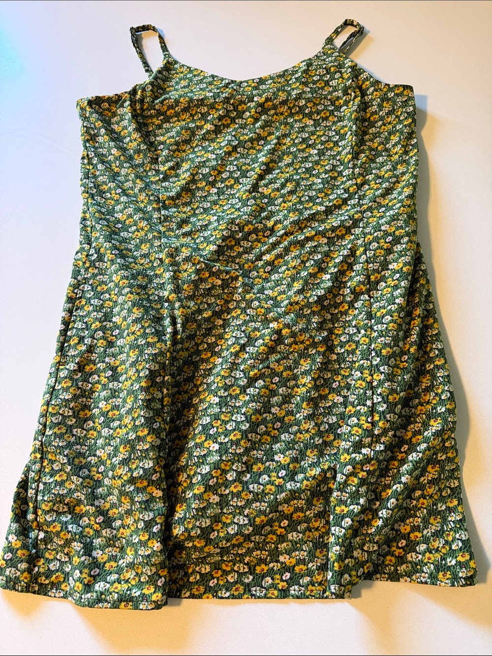 Green Floral Dress with Built-In Black Shorts
